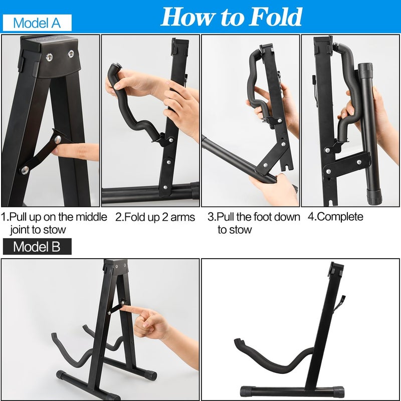 DkOvn 2 Pack A-Frame Folding Guitar Stand with Non-Slip Rubber and Foam Arms, Metal Guitar Stand for Acoustic, Electric, Bass, Ukulele, Banjo - Image 5